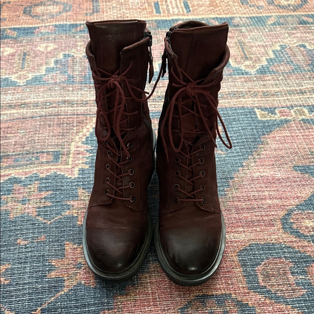 Miz Mooz Leather Burgundy color Lace-Up Combat Boots